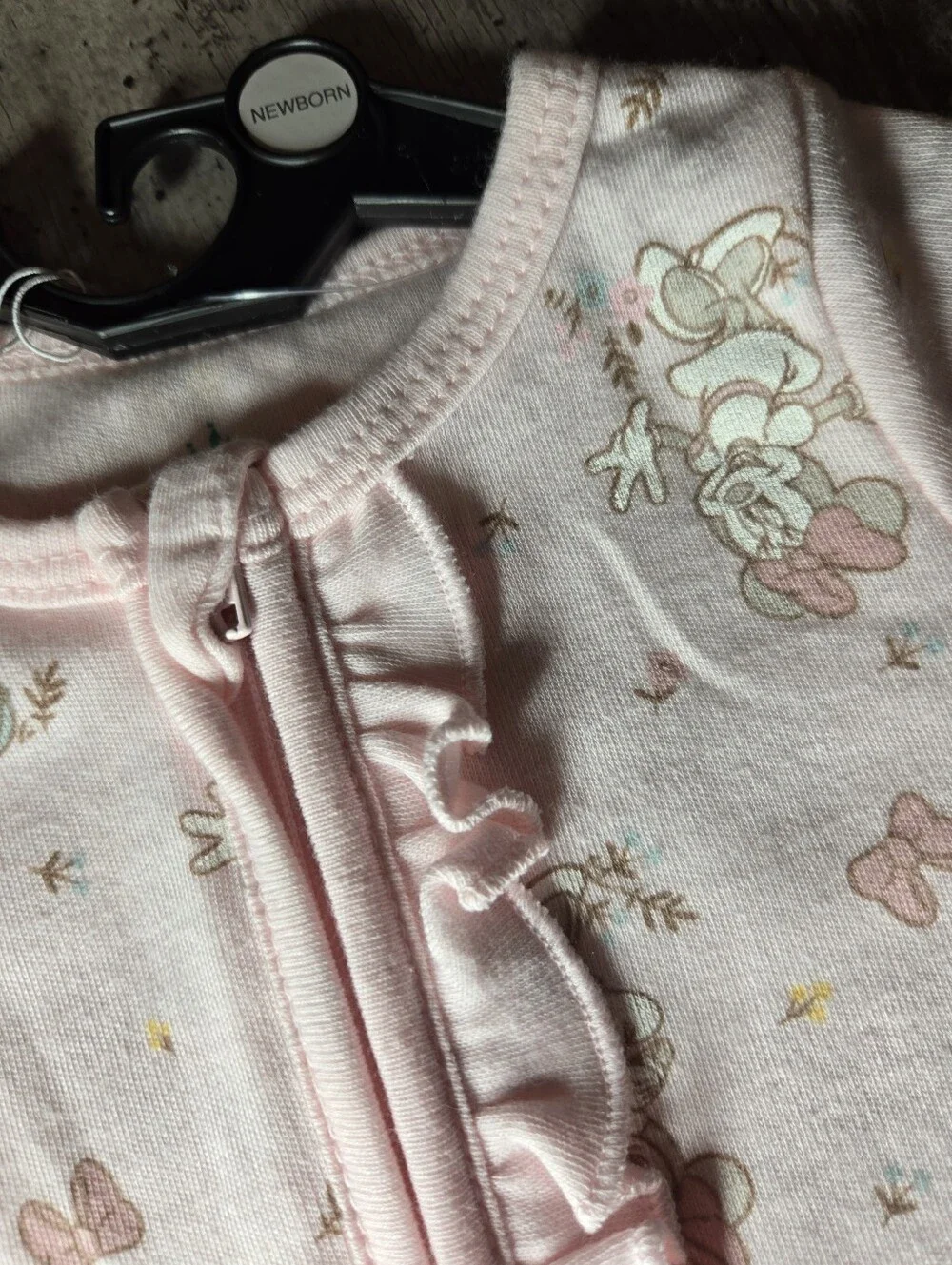 NWT Disney Pink Minnie Mouse Ruffle‑Trim Zip One‑Piece Footie – Size Newborn